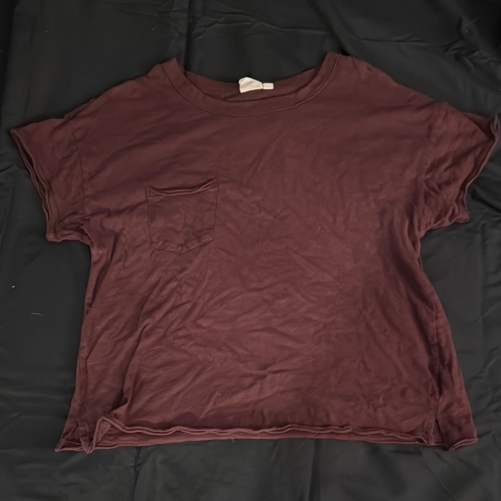 Casual Burgundy T-Shirt with Pocket